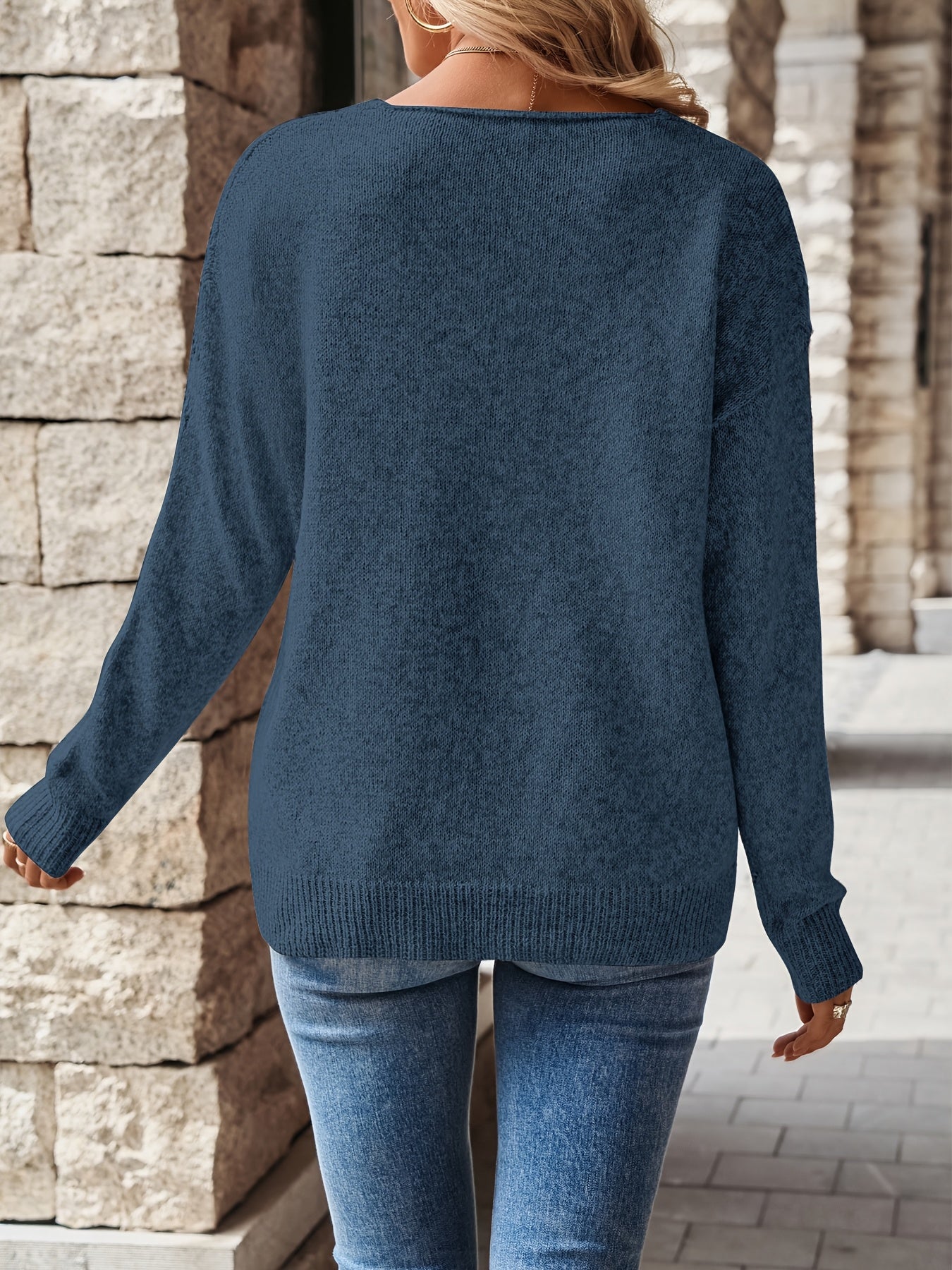 Louise™ | Pull Rose Clair Col V – Élégant et Confortable