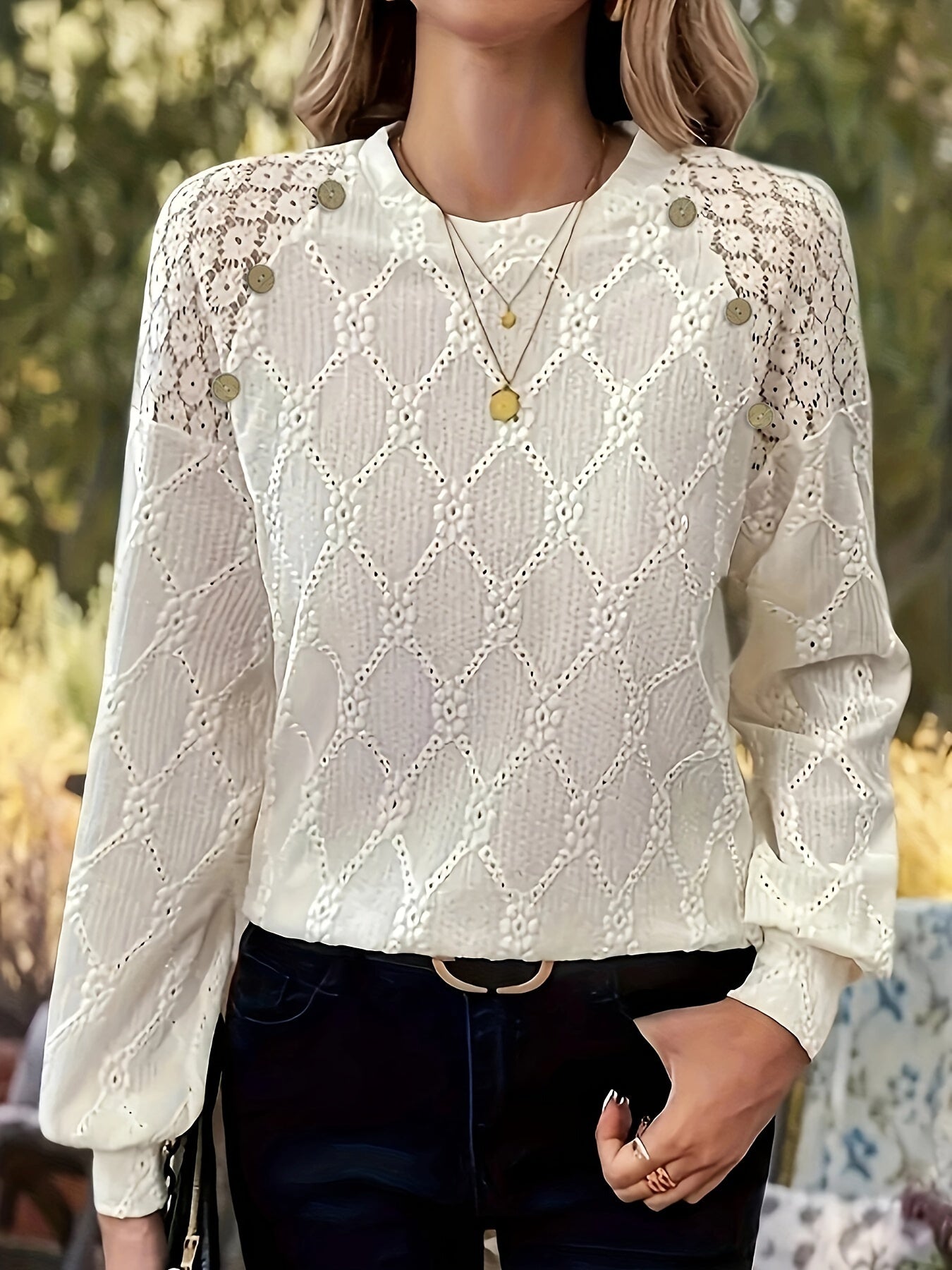 Celine™ | Top Élégant avec Dentelle et Manches Lanternes