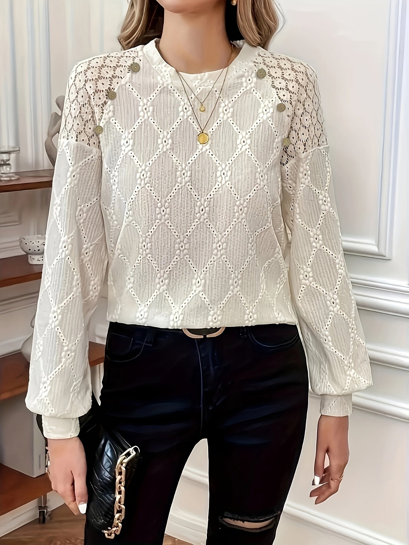 Celine™ | Top Élégant avec Dentelle et Manches Lanternes