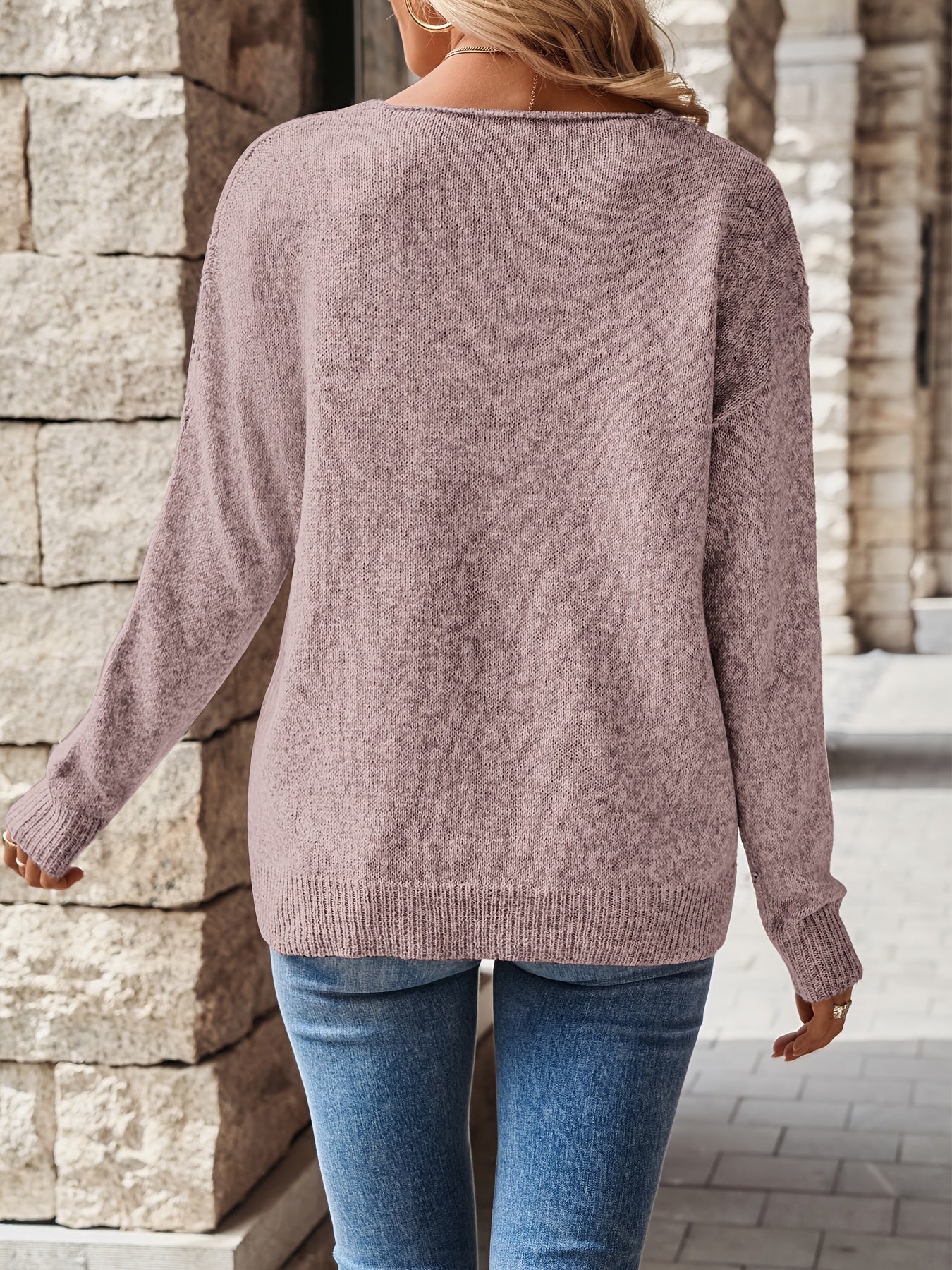Louise™ | Pull Rose Clair Col V – Élégant et Confortable