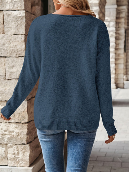 Louise™ | Pull Rose Clair Col V – Élégant et Confortable