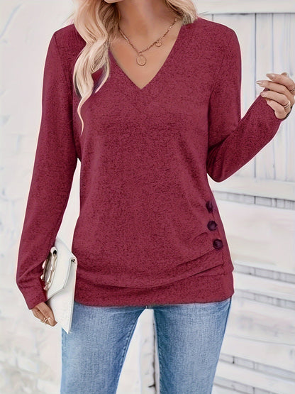 Clémence™ | T-shirt Élégant à Manches Longues avec Détail Bouton