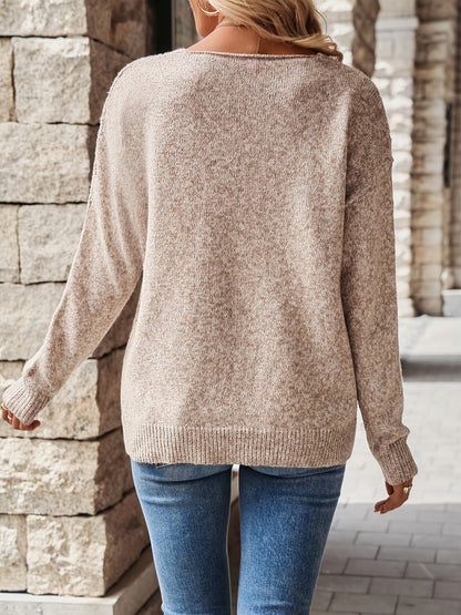 Louise™ | Pull Rose Clair Col V – Élégant et Confortable