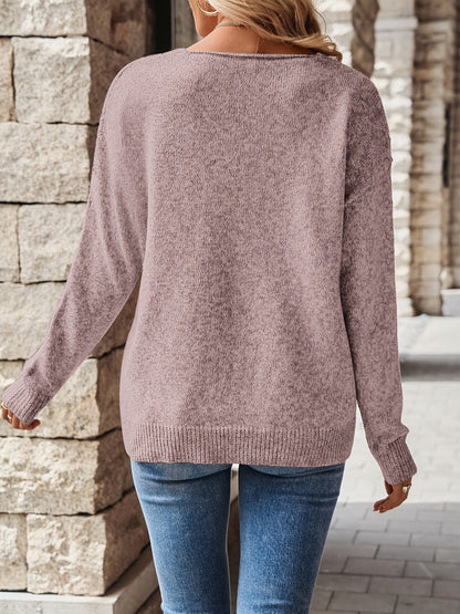 Louise™ | Pull Rose Clair Col V – Élégant et Confortable